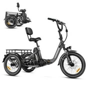 Addmotor Electric Trike for Adults, 750W, Folding Electric Tricycle, 48V 20Ah, 90MI, 380lbs, 3 Wheel Electric Bikes, Step Through Etrike, Parking Brake, Rear Motor & Differential, E-310 Gray