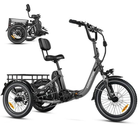 Addmotor Folding Electric Trike, 90MI Electric Tricycle for Adults, 750W 48V 20Ah, CITYTRI 3 Wheel Electric Bikes, Step-Thru Etrike with Rear Speed Differential & Parking Brake, E-310 Plus Gray
