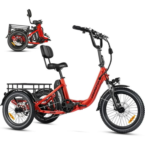 Addmotor Folding Electric Trike, 90MI Electric Tricycle for Adults, 750W 48V 20Ah, CITYTRI 3 Wheel Electric Bikes, Step-Thru Etrike with Rear Speed Differential & Parking Brake, E-310 Plus Red
