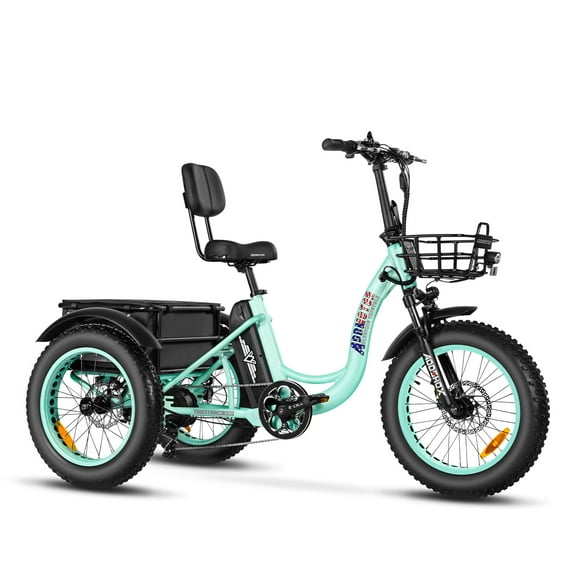 Addmotor M-330II Electric Tricycle, 85 MI Long Range, 750W 48V 20AH Step-Thru Electric Trike, 3 Wheel Fat Tire Electric Bicycle for Adults with Front & Rear Basket, Cyan