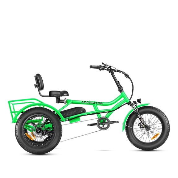 Addmotor M-360II Mini Semi-Recumbent Electric Trike, 85MI, Fat Tire 3 Wheel Electric Bike for Adults, 750W 48V 20Ah Electric Tricycle for Seniors, 16" Electric Trike with Speed Differential, Green