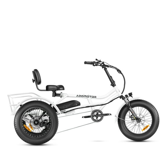 Addmotor M-360II Mini Semi-Recumbent Electric Trike, 85MI, Fat Tire 3 Wheel Electric Bike for Adults, 750W 48V 20Ah Electric Tricycle for Seniors, 16" Electric Trike with Speed Differential, White