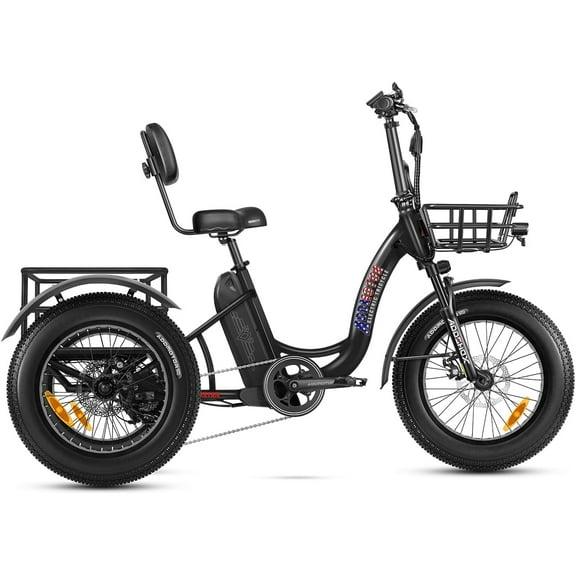 Addmotor M330II Electric Tricycle, 85 MI Long Range, 750W 48V 20AH Step-Thru Electric Trike, 3 Wheel Fat Tire Electric Bicycle for Adults with Front & Rear Basket, Black