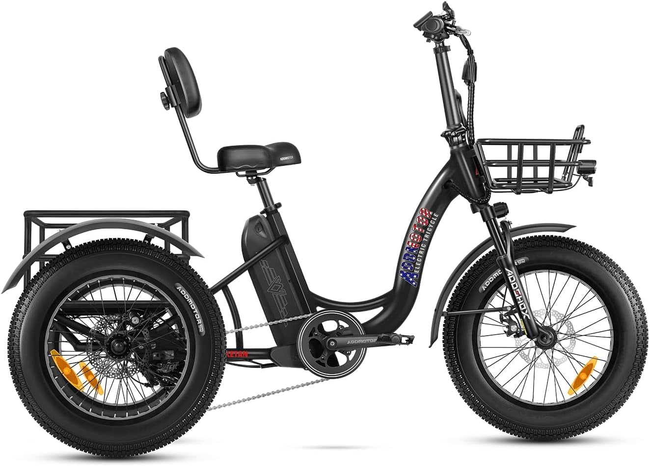Addmotor M330II Electric Tricycle, 85 MI Long Range, 750W 48V 20AH Step-Thru Electric Trike, 3 Wheel Fat Tire Electric Bicycle for Adults with Front & Rear Basket, Black