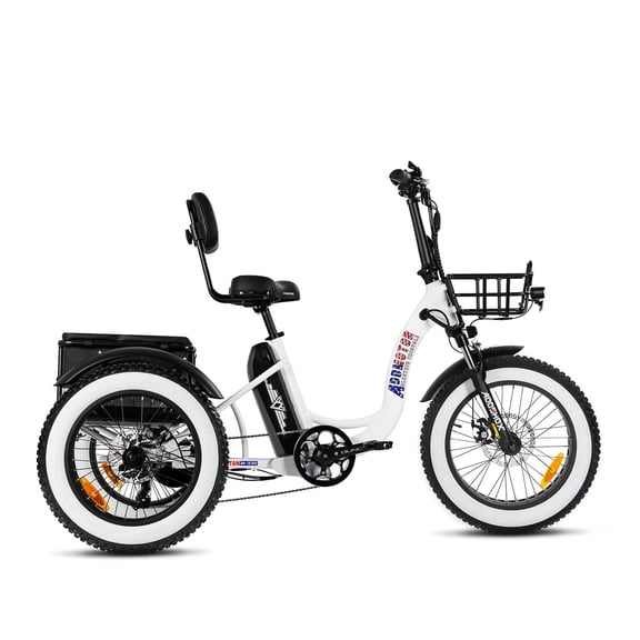 Addmotor M330II Electric Tricycle, 85 MI Long Range, 750W 48V 20AH Step-Thru Electric Trike, 3 Wheel Fat Tire Electric Bicycle for Adults with with Rear Speed Differential, White