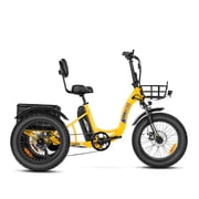 Addmotor M330II Electric Tricycle, 85 MI Long Range, 750W 48V 20AH Step-Thru Electric Trike, 3 Wheel Fat Tire Electric Bicycle for Adults with with Rear Speed Differential, Yellow