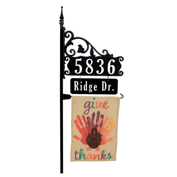 Address America Boardwalk Address Sign With Name Rider And Flag - 58" Pole - Give Thanks Flag