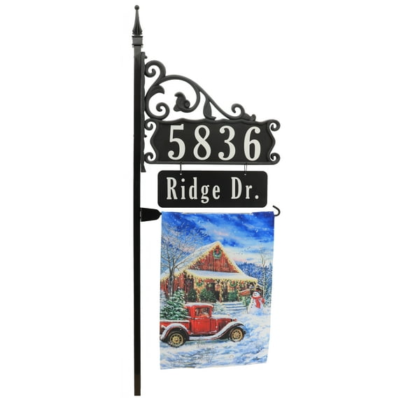 Address America Boardwalk Address Sign With Name Rider And Flag - 58" Pole - Holiday Country Store Flag