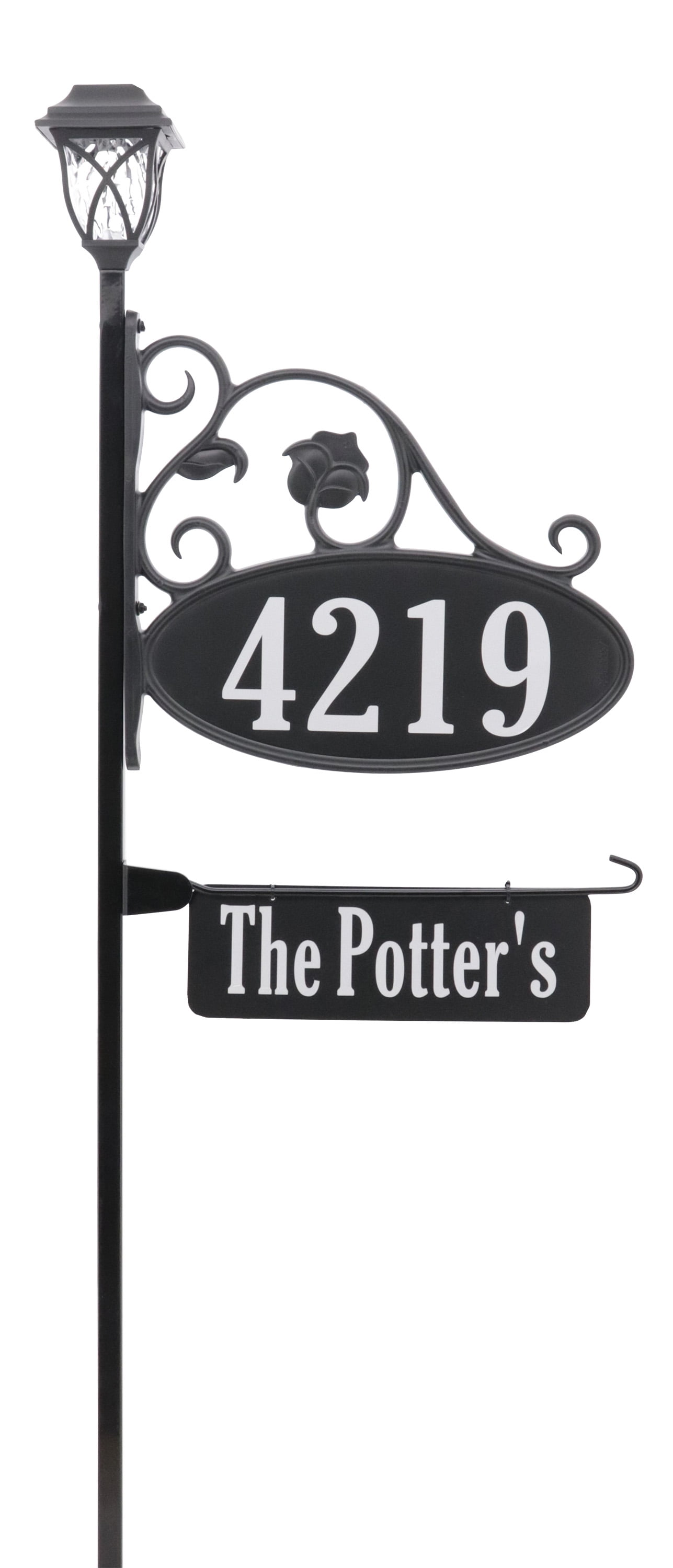 Black Oval Reflective Address Sign with Solar Light