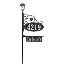 Address America USA Handcrafted, Double-Sided Park Place Reflective Address Sign With Name Rider And Solar Light - 47" Pole