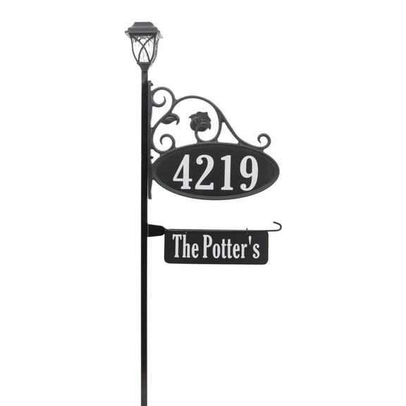 Address America USA Handcrafted, Double-Sided Park Place Reflective Address Sign With Name Rider And Solar Light - 47" Pole