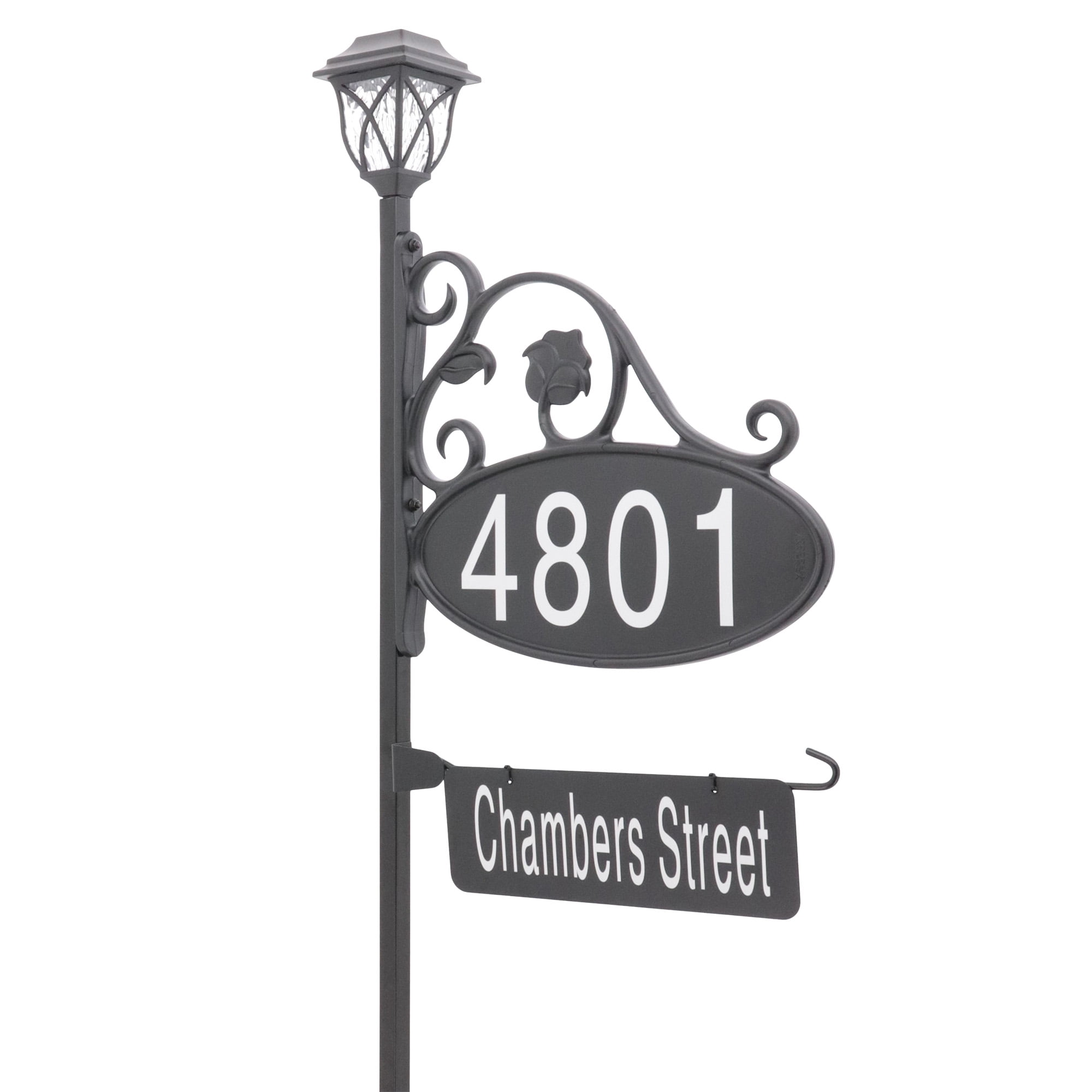 58" Black Polypropylene Reflective Address Sign with Solar Light