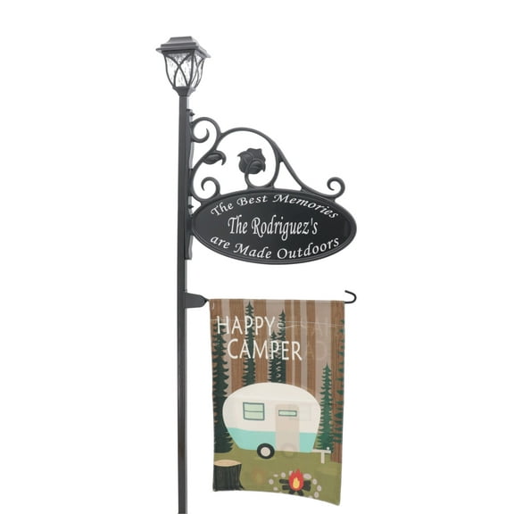 Address America USA Handcrafted, Double-Sided Park Place Reflective Camping Sign With Solar Light And Flag - 47" Pole