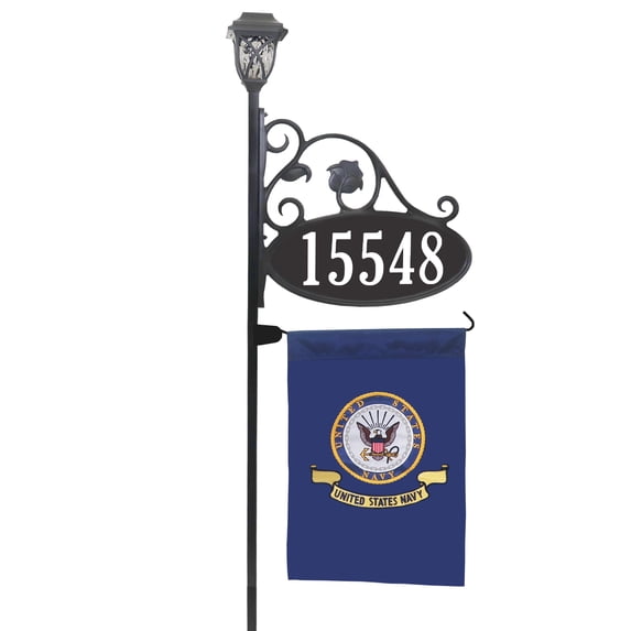 Address America USA Handcrafted, Double-Sided Park Place with Navy Flag and Solar Light - 58" Pole