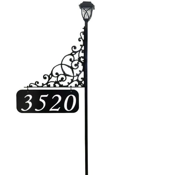 Address America USA Handcrafted, Double-Sided Reflective, All Metal Dominican 48" Reflective Address Sign with Solar Lamp