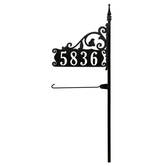 Address America USA Handcrafted, Double-Sided Reflective Boardwalk Address Sign With Flagpole - 47" Pole