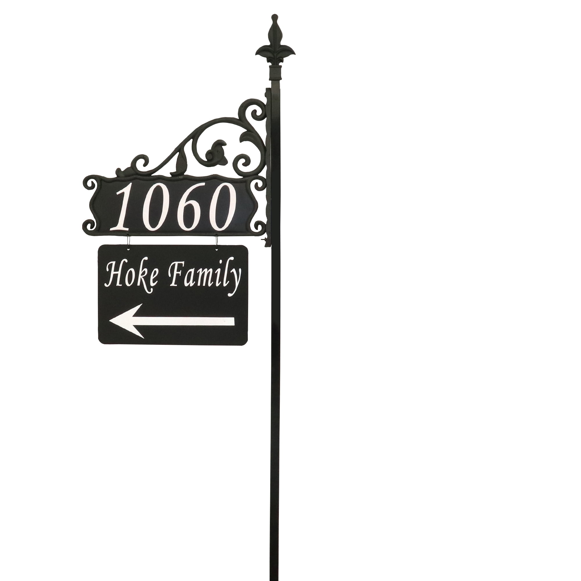 47" Black Metal Reflective Address Plaque with Name Rider