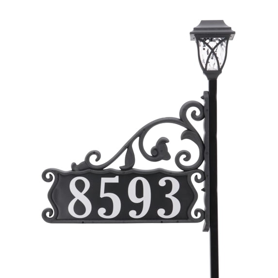 Address America USA Handcrafted, Double-Sided Reflective Boardwalk Address Sign with Solar Light - 30" pole