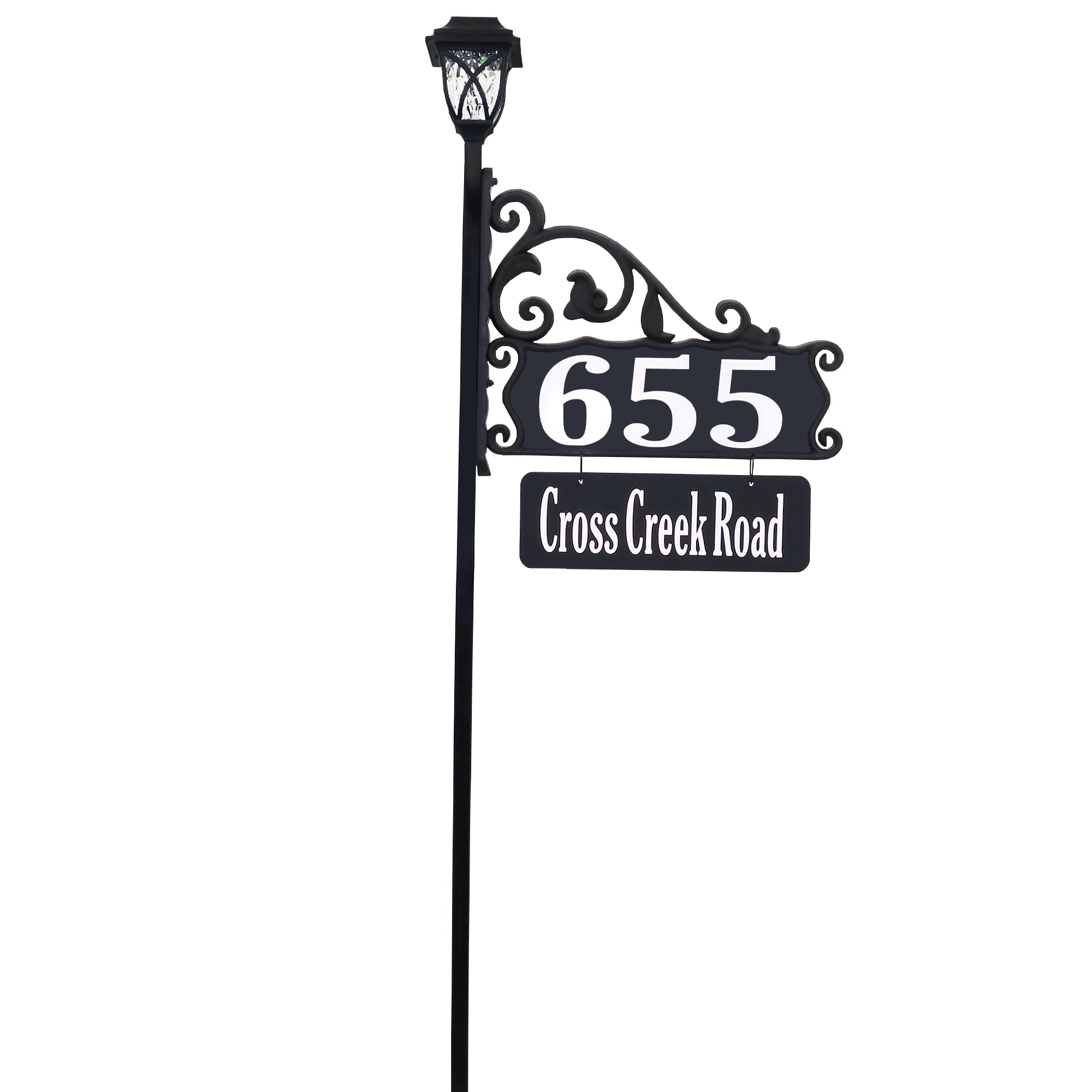 58'' Black Metal Reflective Address Sign with LED Solar Light