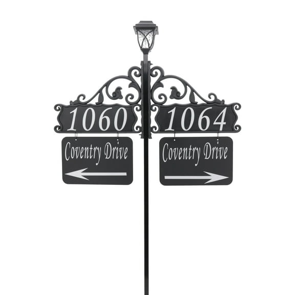 Address America USA Handcrafted, Double-Sided Reflective Double Boardwalk with Two Large Name Riders and Solar Light - 48" pole - AS