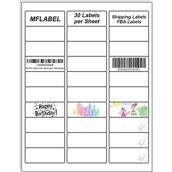 Address Label, 1" x2-5/8 Mailing Sticker, 30-UP White Shipping Labels for Inkjet or Laser Printer, 9000 Sticker Labels (300 Sheets), 30 Label per Sheet