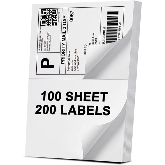 Address Labels, 2 UP Shipping Stickers for Laser & Inkjet Printers,8.5" x 5.5" Shipping Mailing Labels, 2 per Page Shipping Labels, 5 1/2 x 8 1/2 Half Sheet Labels, 200 Labels