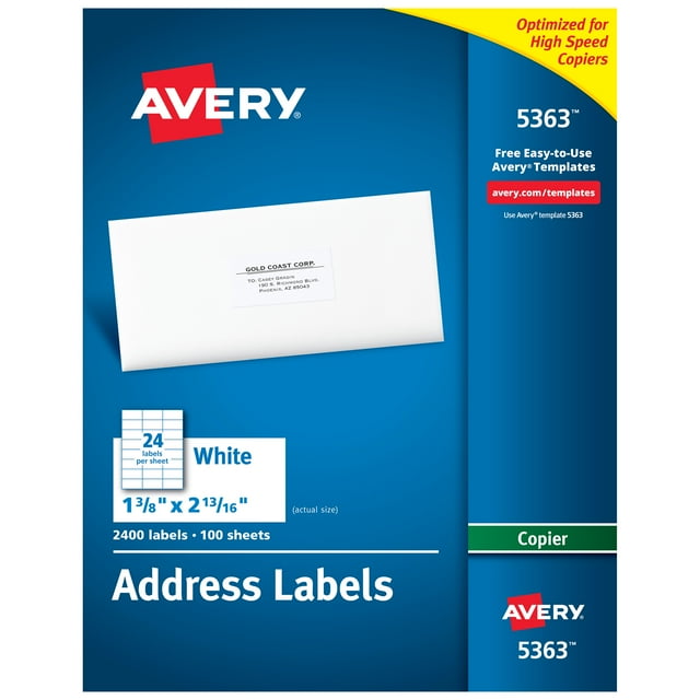 Address Labels for Copiers, 1-3/8" x 2-13/16", 2,400 Labels (5363)
