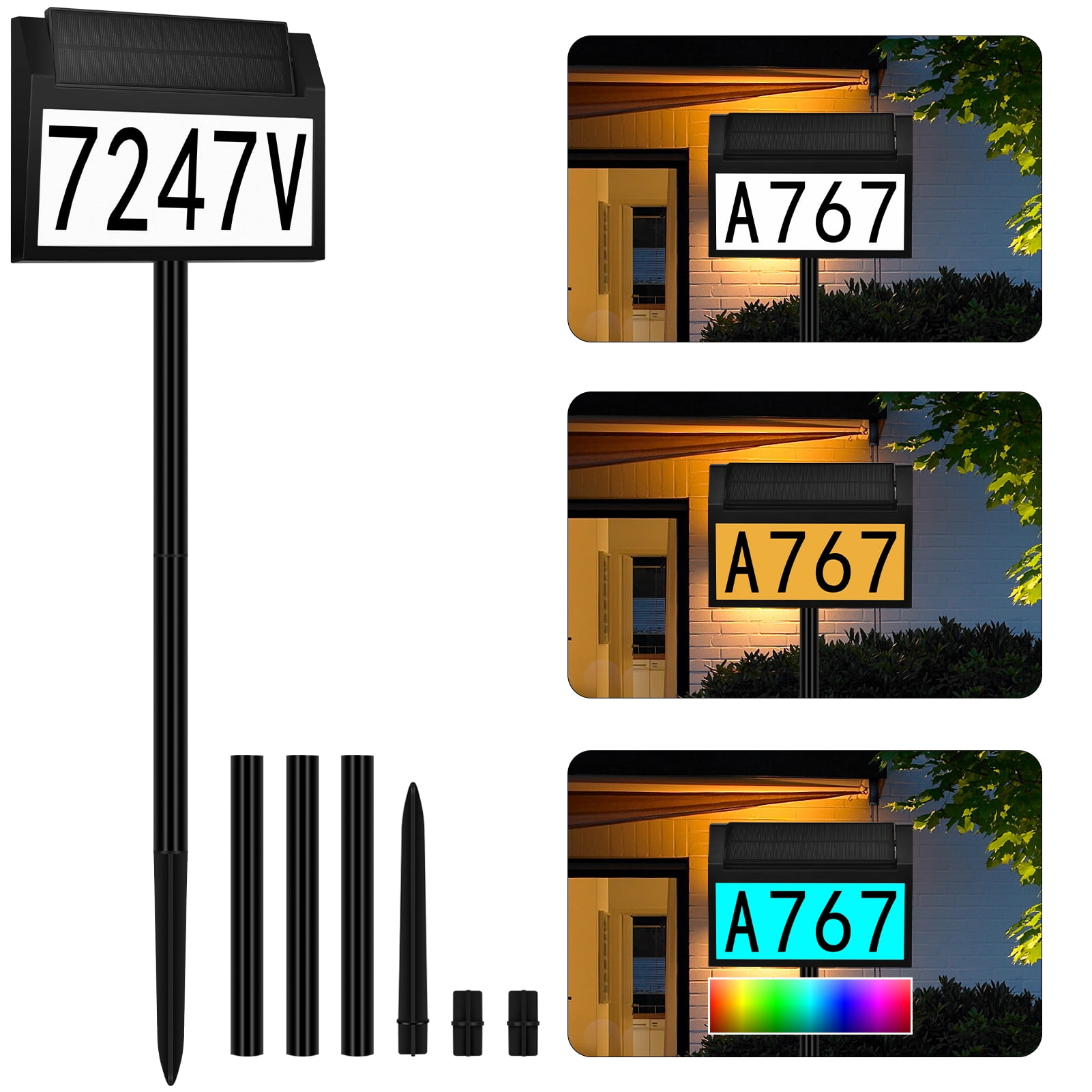 Led Address Numbers Sticker Merear Solar Powered Outdoor LED Address Numbers Plaque, RGB Color ...