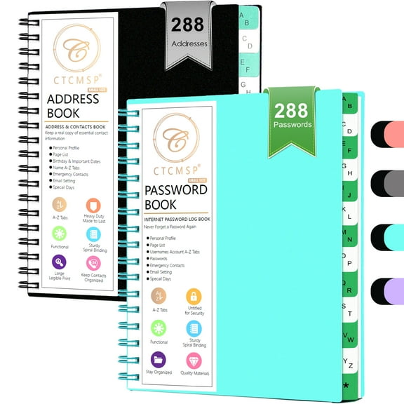 Address Password Book with Alphabetical Tabs,Password Keeper Notebook,Address Telephone Book for Seniors Office Home 2pack