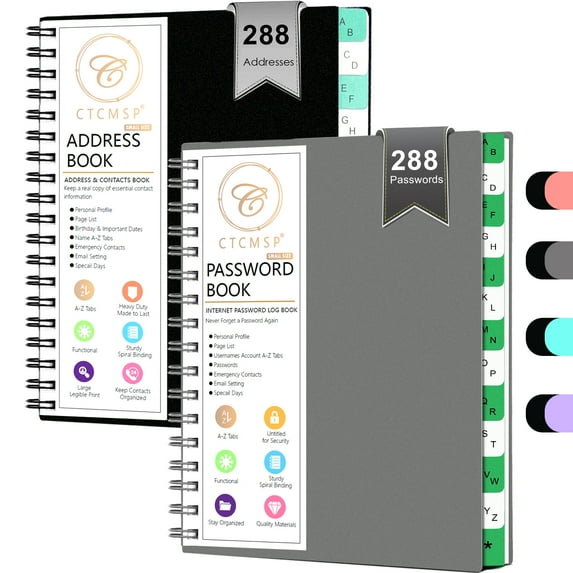 Address Password Book with Alphabetical Tabs,Password Keeper Notebook,Address Telephone Book for Seniors Office Home 2pack