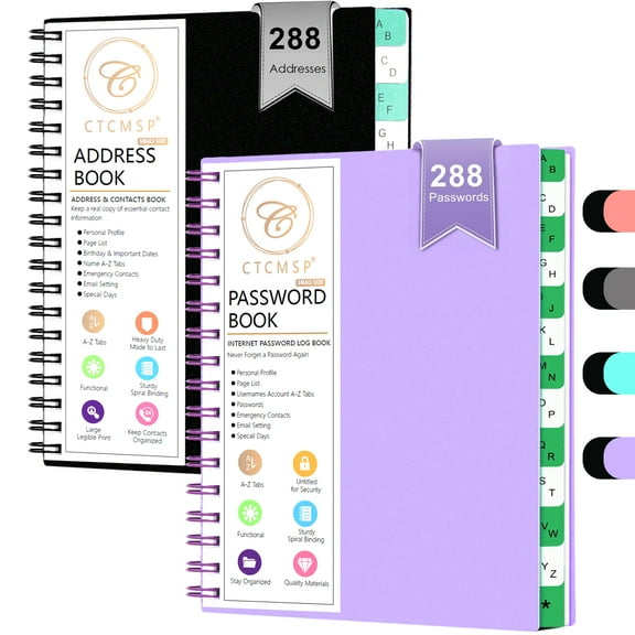 Address Password Book with Alphabetical Tabs,Password Keeper Notebook,Address Telephone Book for Seniors Office Home 2pack