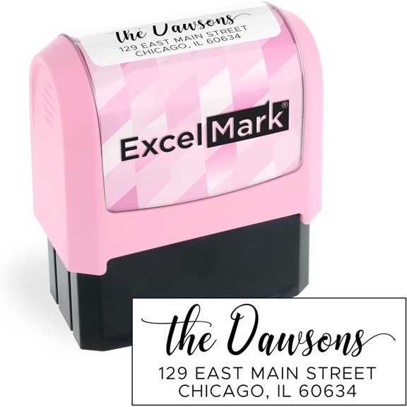 Address Stamp - Custom Return Address Stamp with Elegant Designs, Vibrant Colors & Patterns  Perfect for Mail, Invitations & Gifts (Pink Mount, Signature Script)