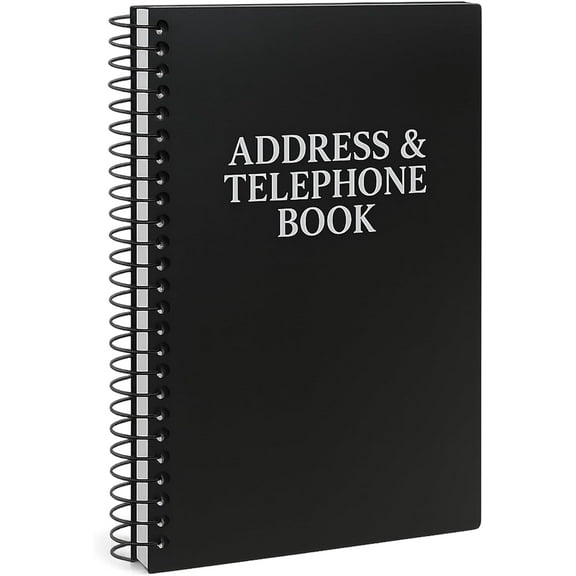 Address Telephone Book, 8x5-Inch, Black, Spiral-Bound, 384 Contacts, Organizer for Organizing Names, Addresses, Email, Cell Phone Numbers