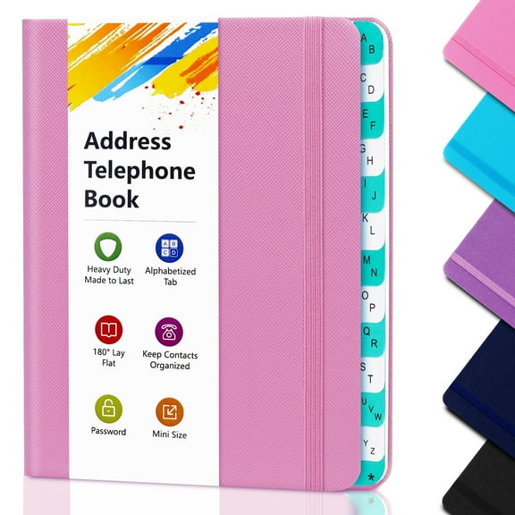 Address Telephone Book, A-Z Index Hardback With Alphabetical Tabs, Perfect Size Organizer Keep Track of Phone Numbers, Special Days, Birthdays, Passwords and Notes，Pink