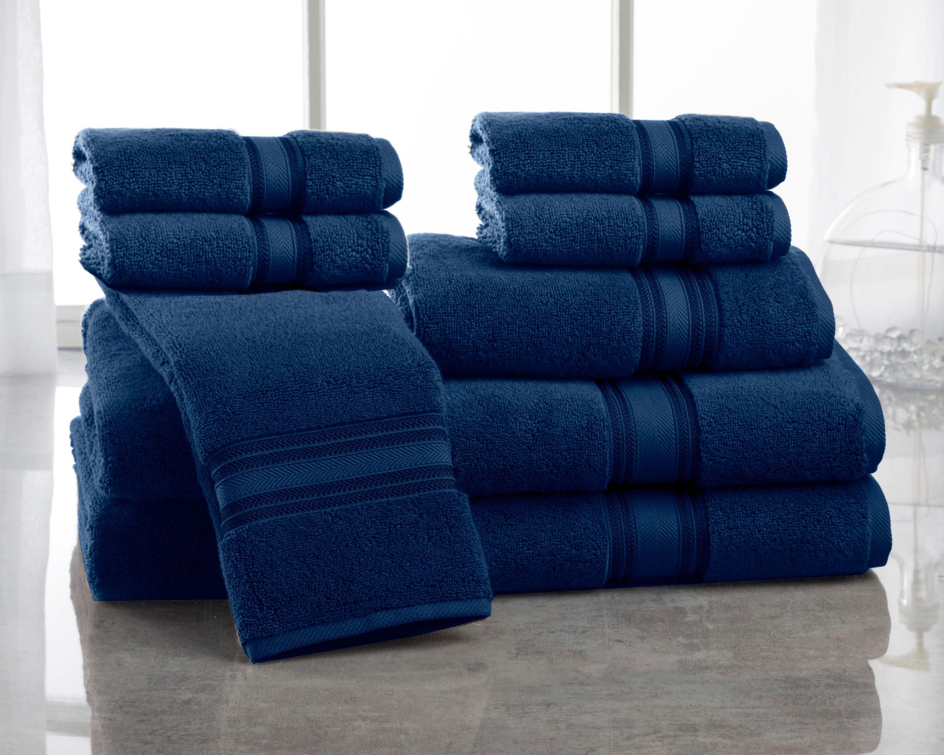 Noble House Ultra Soft 100% Cotton Extra Heavy Hotel & Spa Feel 6pc Bath Towel Set Bathroom 2 Bath Towels 2 Hand Towels 2 Washcloths - Blue