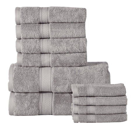 Addy Home Best Value 10-Piece Cotton Bath Towel Set (2 Bath, 4 Hand, 4 Wash), Platinum