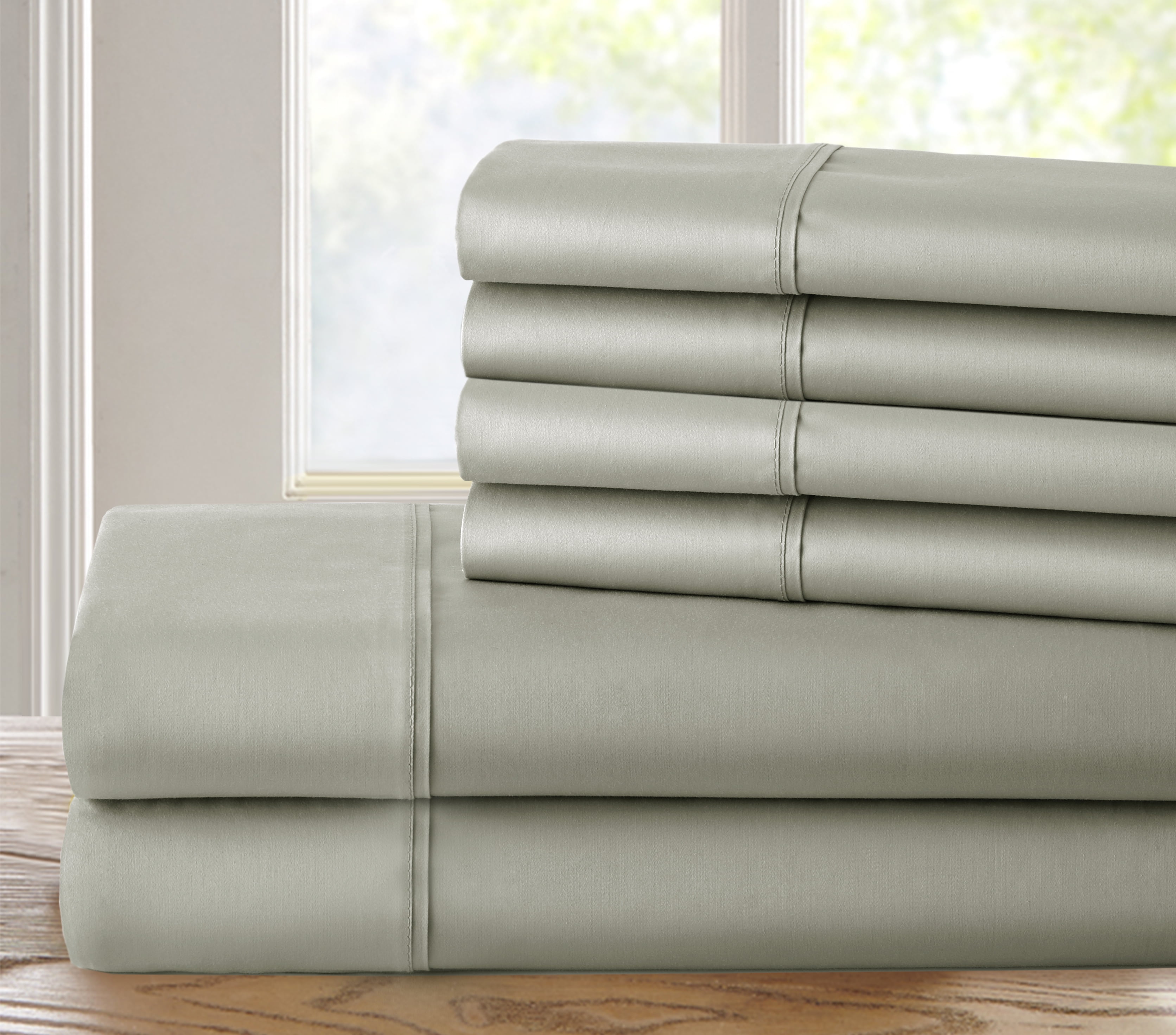 Addy Home Fashions 1200 Thread Count Cotton Rich Sateen Weave 6 Piece Sheet Set, Queen Silver