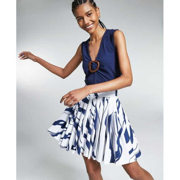 Ade Samuel For Inc Womens Pleated A Line Skirt Wave Runner C 3XL