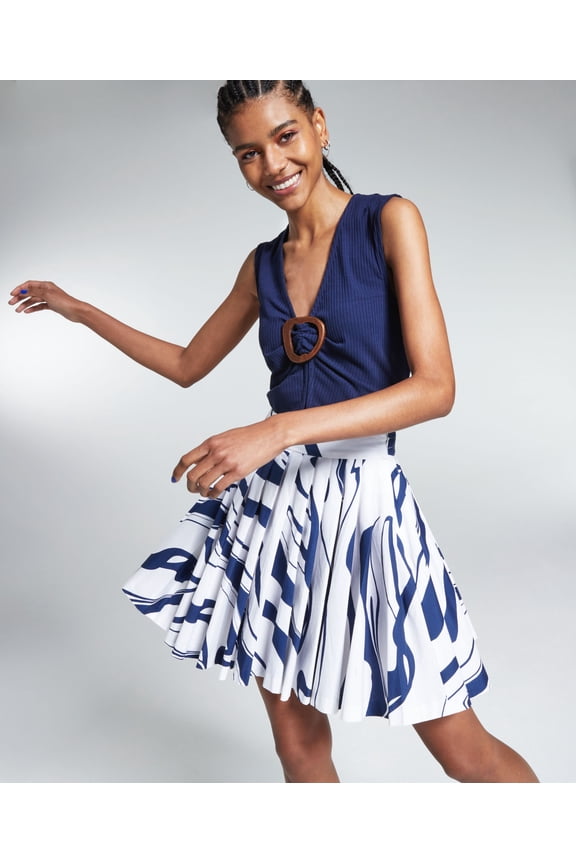 Ade Samuel For Inc Womens Pleated A Line Skirt Wave Runner C 3XL