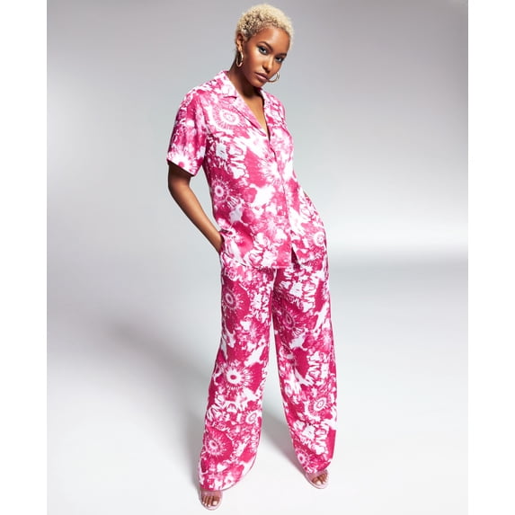 Ade Samuel For Inc Womens Printed Button Up Shirt Fuchsia Flame 2XL