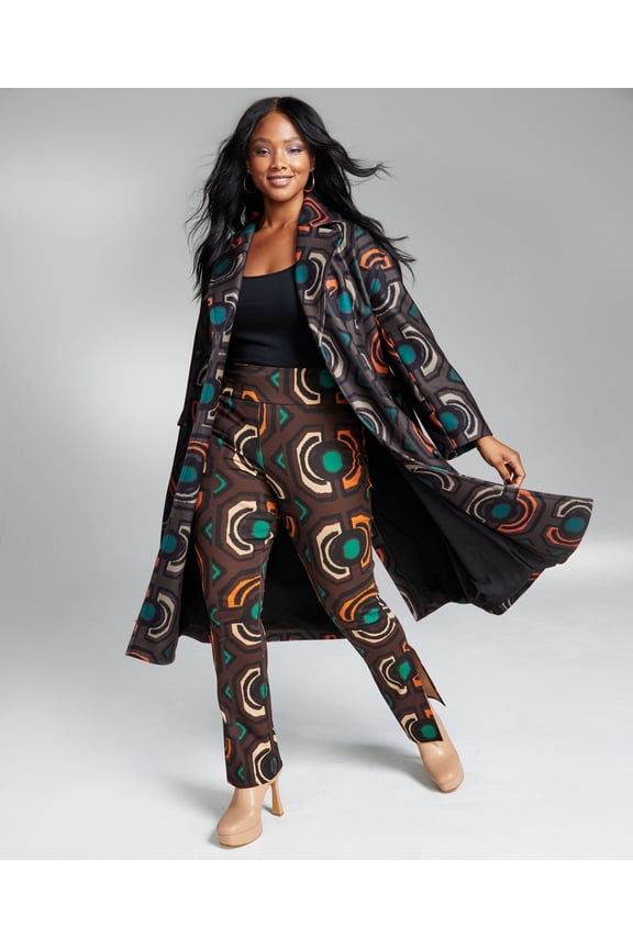 Ade Samuel for INC Women's Abstract-Print A-Line Button-Front Coat Ade Abstract XL