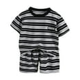 thumbnail image 1 of Adeawade Baby Boys Clothes Fashionable Striped Short Sleeved Shirt + Shorts Two Piece Suit Durable Outfits Set Light Gray 7-8 Years, 1 of 3