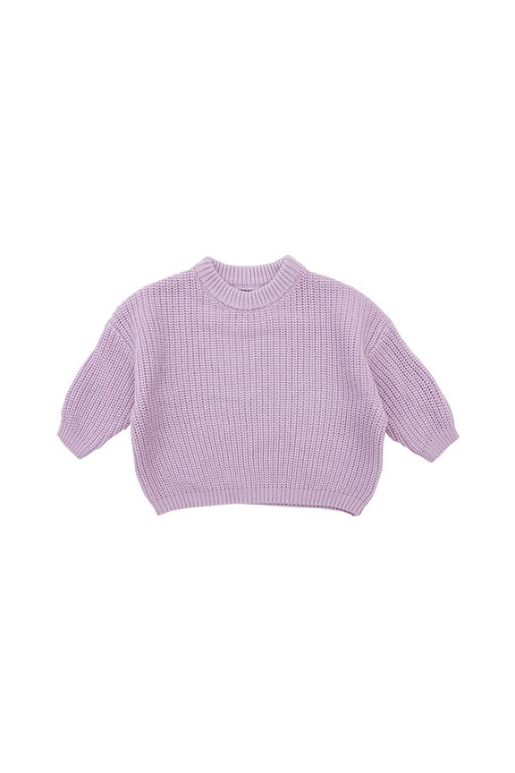 Baby Girl Tops 6-9 Months Long Sleeve Kids Sweater Clothing Oversize Pullover Baby Kitted Jumper Round Neck Blouse Light Weight Girl Clother Purple