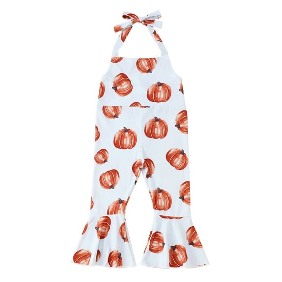 Adeawade Baby Girls Rompers 12 Months Halloween Romper Hallowmas Jumpsuit Pumpkin Print Sleeveless Playsuit For Toddler Casual Party Outfit Lovely One-Piece Clothing White