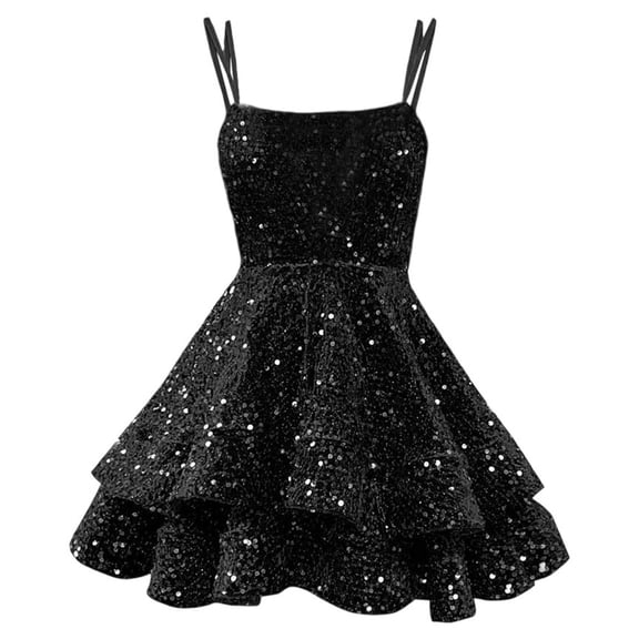 Adeawade Beach Dresses For Women Round Neck Sleeveless Party Dress Summer Strapless Sequingown Evening Events And Prom Night Trend Streetwear Black S