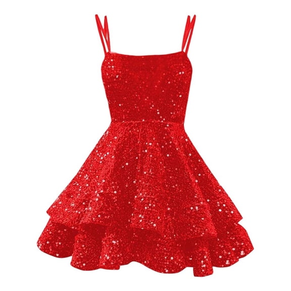 Adeawade Beach Dresses For Women Round Neck Sleeveless Party Dress Summer Strapless Sequingown Evening Events And Prom Night Trend Streetwear Red S