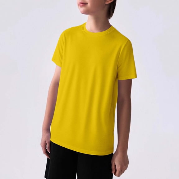 Adeawade Boy Tops Short Sleeve T Shirts Crewneck Tee Lightweight Wicking Summer Cool Top For Kids Wear Casual Summer Wear 11-12 Years Yellow