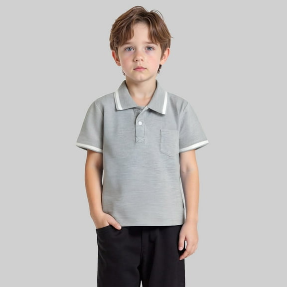 Adeawade Boy Tops Short Sleeve Tee Toddler Boys Boys Solid Color Gentleman Holiday Shirts Lapel T Shirts Lightweight Summer Clothes 2-3 Years Grey