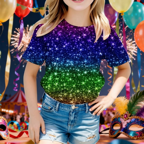 Adeawade Boys Mardi Gras T Shirt Short Sleeve Tee Cartoon Graphic Crewneck Blouse Basic Summer Clothing Multicolour 3-4 Years