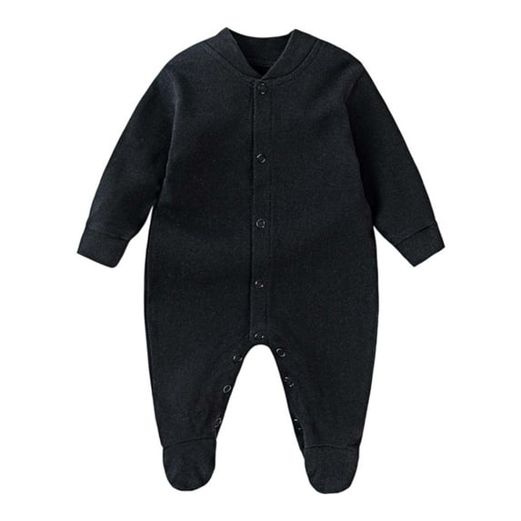Adeawade Boys Onesies 9-12 Months Round neck Long Sleeve Bodysuit Front Snap Closure Pajama For Full Outfit With Built In Mittens Casual Baby Spring Clothes Black
